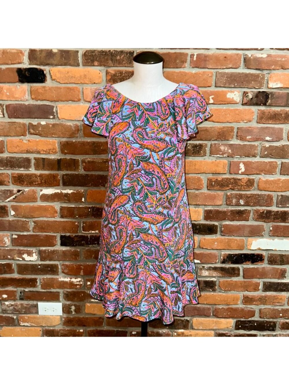 J.Crew Vibrant Paisley Print Silk Flutter Sleeve Dress Size 00